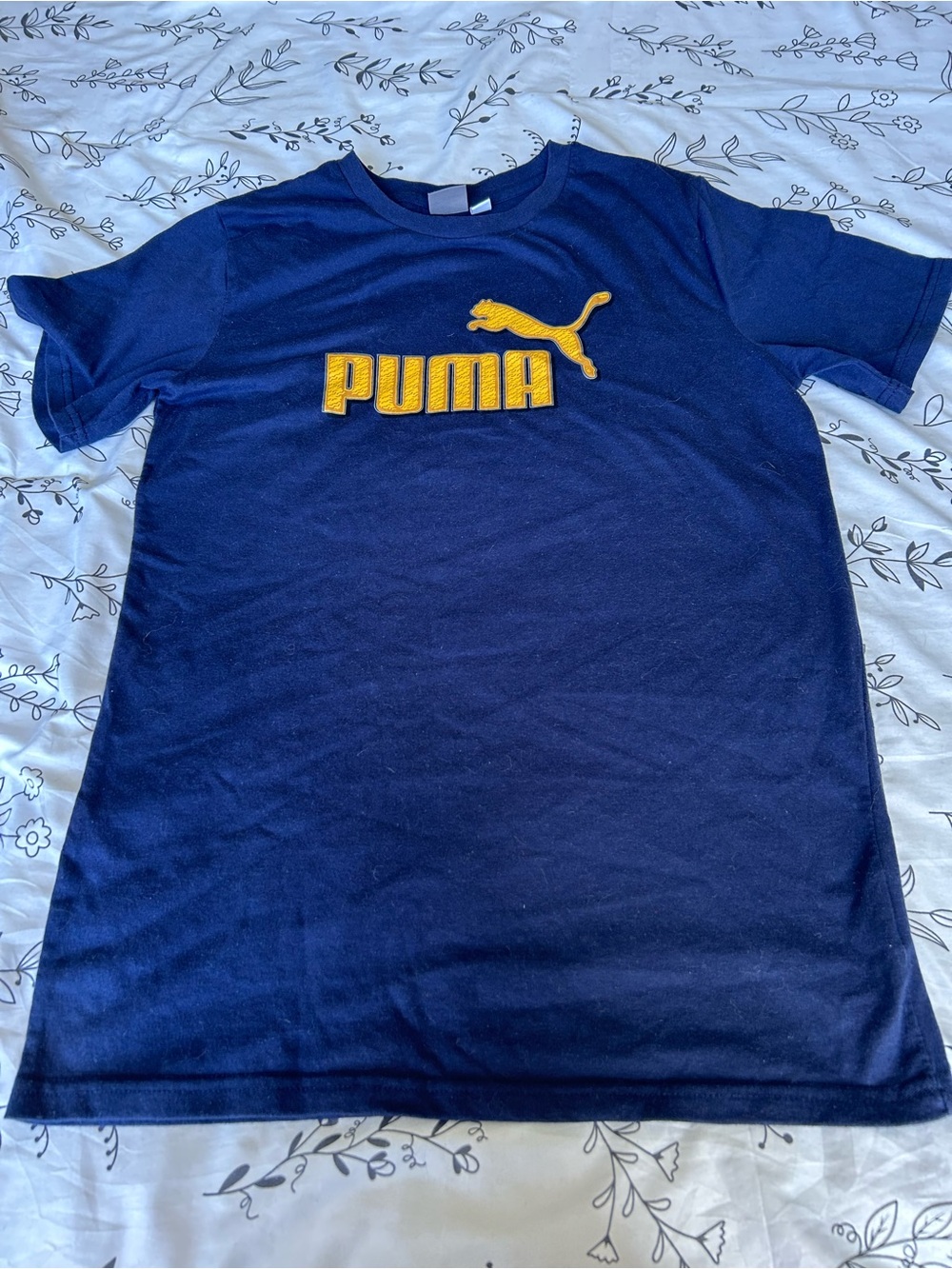 Puma Navy and Yellow Logo Short Sleeve Tee
